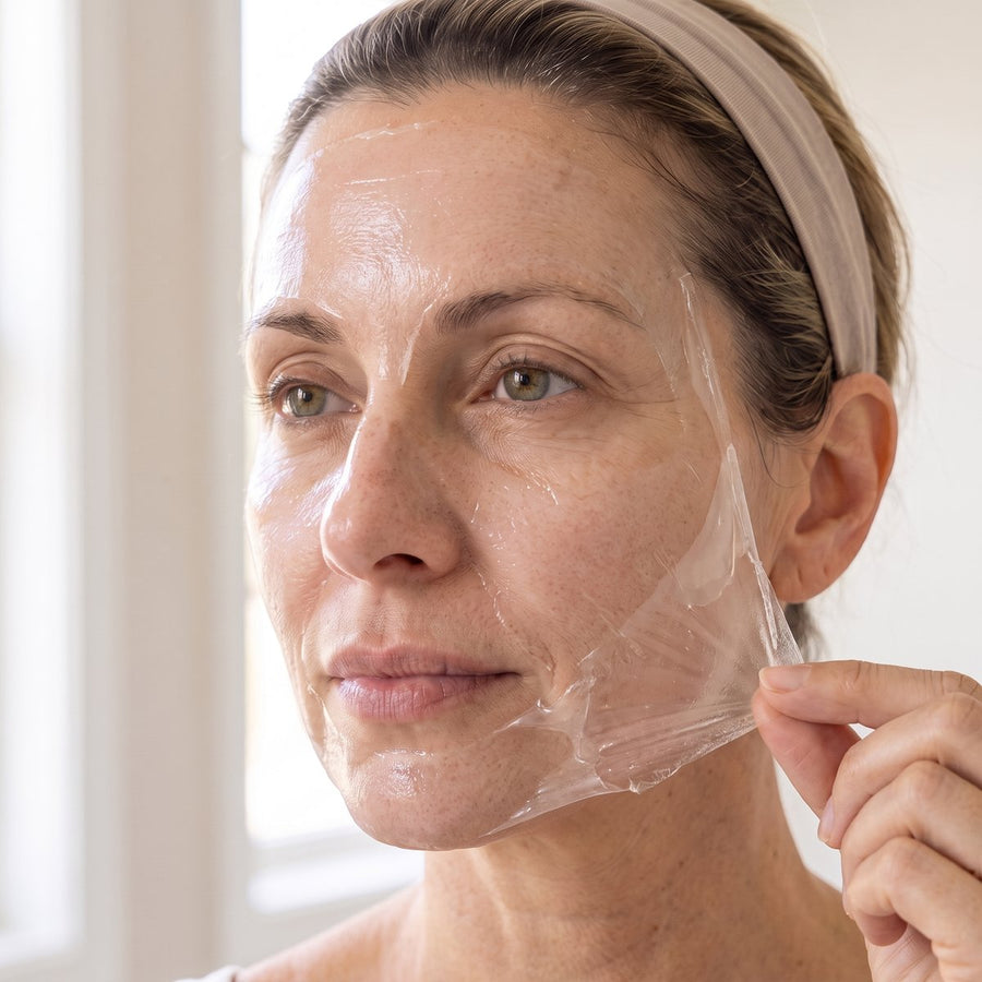 After 30 minutes, the Dr.Luvion PDRN peel-off face mask comes away from the skin like a clear film