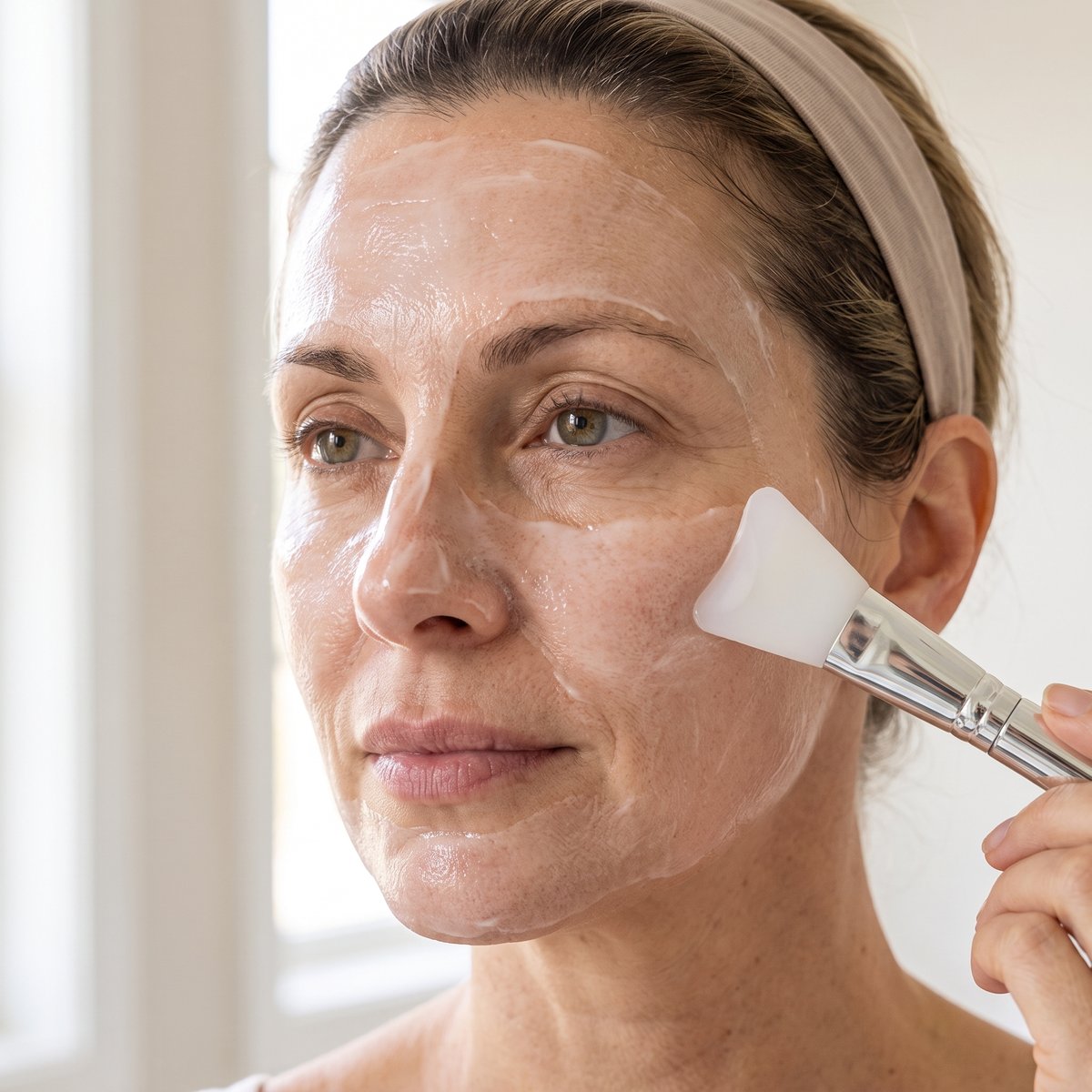 La Maschera Viso PDRN Dr.Luvion si stende col pennello in silicone: strato sottile, lontano da occhi e labbra